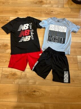 2 New Balance Kids 2-Piece Active Sets - Black/Red & Light Blue/Black